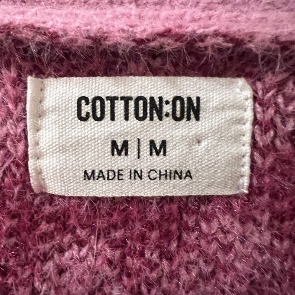 COTTON On Pink and Burgundy Checkered Women's Cardigan Sweater- Size M - Picture 3 of 5